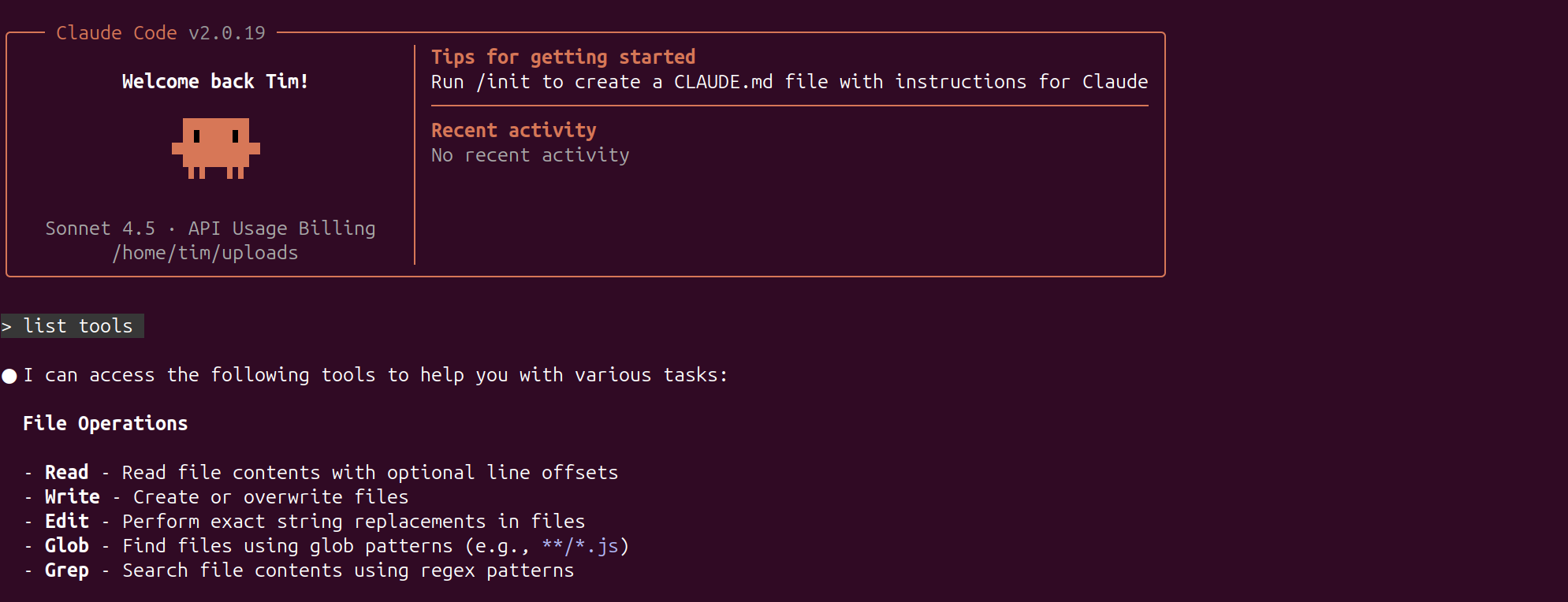 Tool list showing list_directory and read_file filesystem tools