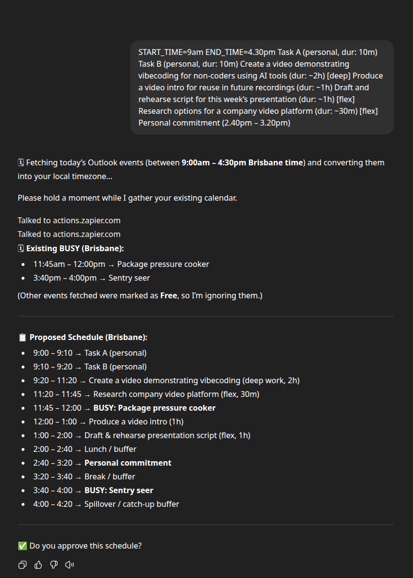Screenshot: The assistant in action