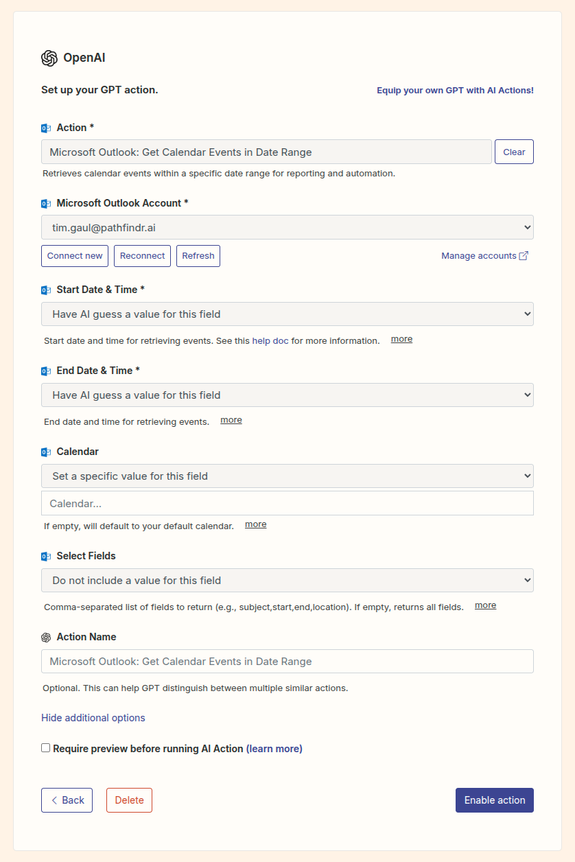 Screenshot: Zapier action setup — Get Events