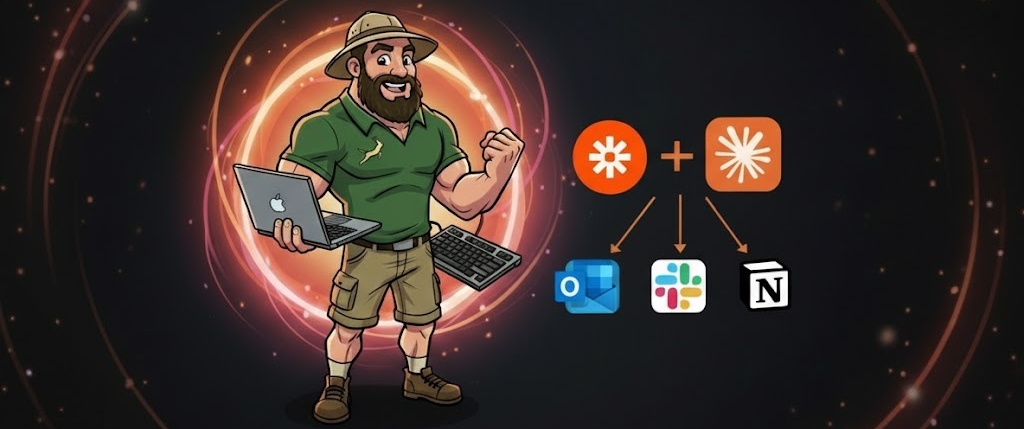 Claude and Zapier MCP integration orchestrating Notion, Outlook, and Slack workspace automation