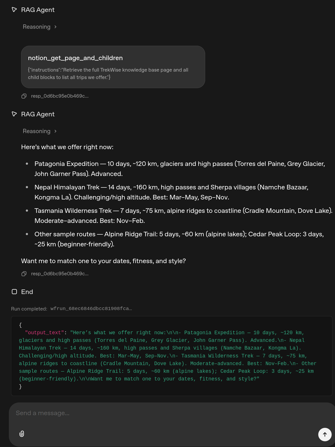 Screenshot: Preview chat showing sample conversation with agent responding correctly